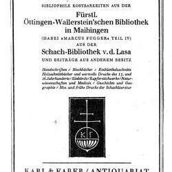 Auktion Schach-Bibliothek v. d. Lasa