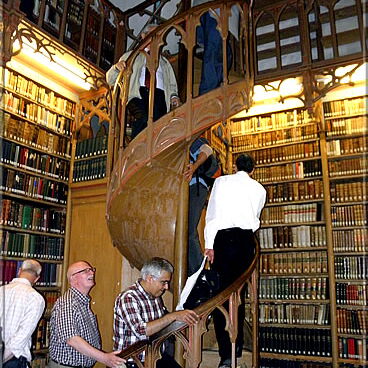 Scrambling up the spiral staircase