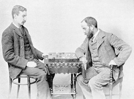 Richard Jordan (left) and James Ferrie, during their 1896 World Draughts Championship match.
