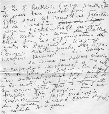 Part of the rules for the possible re-match drafted by Alekhine for FADA