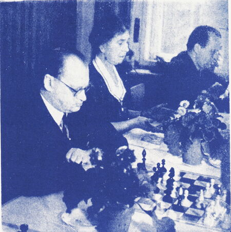 Alekhine in Prague in 1943 with his wife beside him