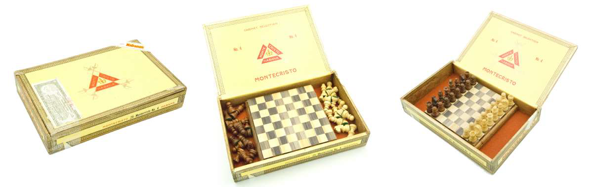 Cigarbox Chessboard - MONTECRISTO Habana - straw marquetery magnetic version