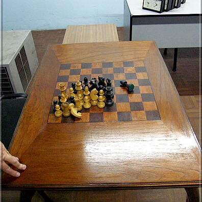 Chess table in the not yet totally completed "Sala Larsen" in the top floor