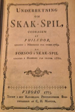 The title page of the rare Danish edition of ‘Philedor’ from 1773.