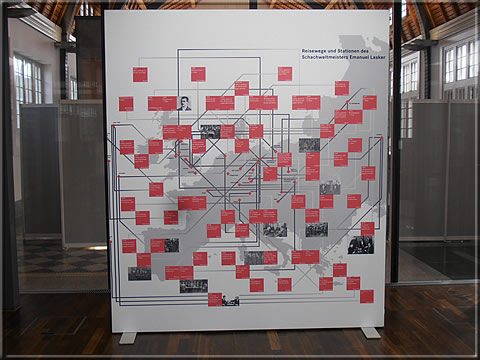 Routings and stopovers/destinations of World Chess Champion Emanuel Lasker